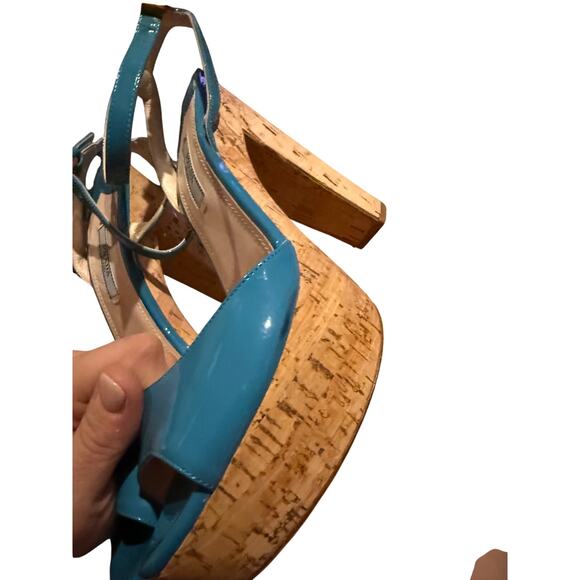 Prada Teal Patent Leather Cork Heels Sz. 38 (US 7) - Picture 11 of 11